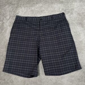 Nike Golf Shorts Mens 38 Black Plaid Dri Fit Flat Front Bermuda‎ Chinos 11"